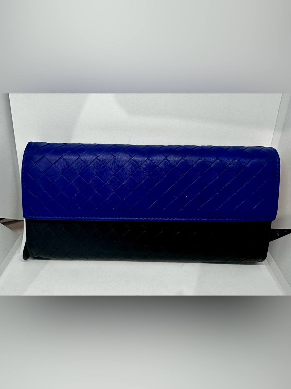 Bottega Veneta Intrecciato Long Wallet Blue Black Two-Tone Pink Interior w/COA